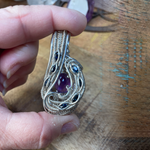 Sapphire & Amethyst Sterling Silver Wire Weave Pendant, Heady Pendant