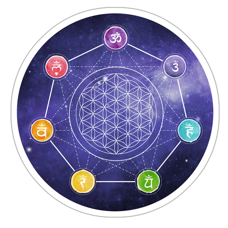 7 Chakras + Flower of Life Sticker, Spiritual Stickers, Sacred Geometry Stickers