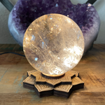 Etched Lotus Lighted Crystal Sphere Holder, Crystal Ball Holder