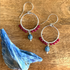 Silver Hoop Earrings with Kyanite + Red Jade- The Tranquil Warrior