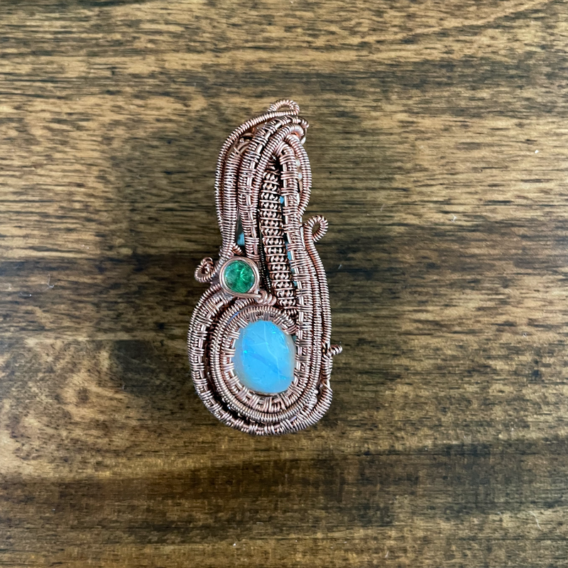Opal and Green Tourmaline Heady Copper Wire Pendant