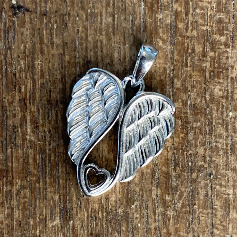 Angel Wings with Heart Sterling Silver Pendant